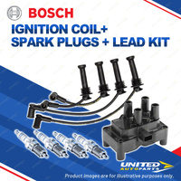 Bosch 4 Spark Plugs Coil Lead Kit for Ford Fiesta WP WQ 1.6L FYJA 74KW I4 05-09