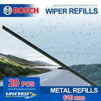 Bosch 24" Metal Twin Rail Narrow Back 6mm Wiper Blade Refills 610mm Pack of 20