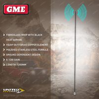 GME 1200mm Antenna Whip (8.1DBI Gain) - Fibreglass Whip with Black Heat Shrink