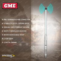 GME 580mm 2.1DBI Gain UHF CB Antenna with White Fibreglass Radome AE-SS4701