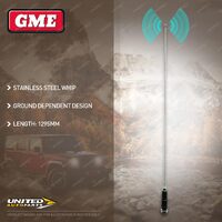 GME 1295mm Stainless Steel AM/FM Antenna Inc Whip Base Cable & Plug AEM-SS5