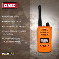 GME 5/1 Watt IP67 UHF CB Handheld Radio w/ LED torch - Blaze Orange TX-SS6160XO