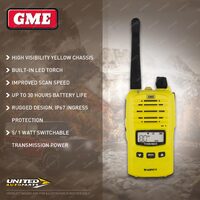 GME 5/1 Watt IP67 UHF CB Handheld Radio with LED torch - Yellow TX-SS6160XY