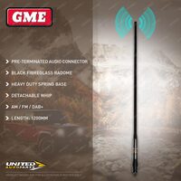 GME 1200mm Black Fibreglass Radome AM/FM Antenna with Heavy Duty Spring Base