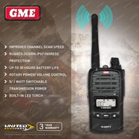 GME 5/1 Watt IP67 UHF CB Handheld Radio Up to 30 Hours Battery Life