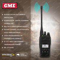 GME 5 Watt UHF CB Handheld Radio - IP67 With Vice Announcement 5 Year Warranty