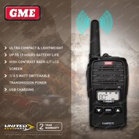 GME 1 Watt UHF CB Handheld Radio USB Charging Up to 17 Hours Battery Life