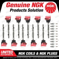 NGK 10 Spark Plugs + 10 Igniton Coils for Audi R8 5.2L V10 2009-2013