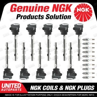 NGK 10 Spark Plugs + 10 Igniton Coils for Audi R8 5.2L V10 2011-2015