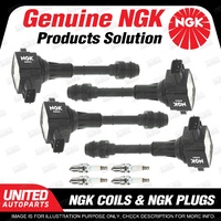 NGK 4 Spark Plugs + 4 Igniton Coils for Nissan X-Trail T30 2.5L 4Cyl