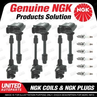 NGK 6 Spark Plugs + 3 Igniton Coils for Nissan Maxima A32 3.0L V6 1995-1999