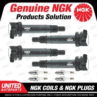 NGK 4 Spark Plugs + 4 Igniton Coils for Toyota Hiace TRH201R TRH221R TRH223R