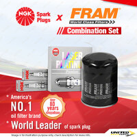 NGK Platinum Spark Plugs & Fram Oil Filter for Nissan Navara D22 Skyline Stagea