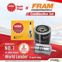 NGK Standard Spark Plugs & Fram Filter Service Kit for Nissan Navara D21 2.4L