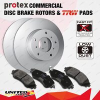 Front Protex Commercial Brake Rotors + TRW Pads for Mitsubishi Fuso Canter FE305