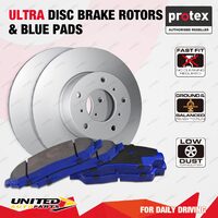 Rear Protex Ultra Disc Brake Rotors + Blue Brake Pads for Audi Q7 2006 - On