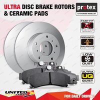 Front Protex Vented Ultra Disc Brake Rotors + Ceramic Pads for Audi A4 2016 - On