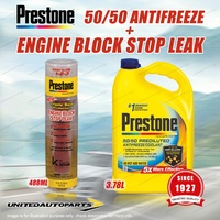 Prestone Engine Block Stop Leak 488ml and 50/50 Antifreeze Coolant 3.78L