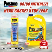 Prestone Head Gasket Stop Leak 488ml and 50/50 Antifreeze Coolant 3.78L