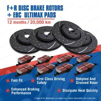 F + R Slotted Dimpled Brake Rotors EBC Ultimax Pads for Nissan Patrol GU