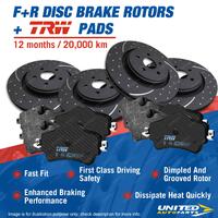 F + R Slotted Dimpled Brake Rotors TRW Pads for Ford Explorer UT UX UZ