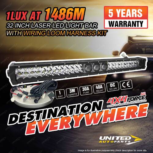 32 Inch Double Row Laser Osram LED Light Bar 4WD Offroad + Wiring Loom Harness