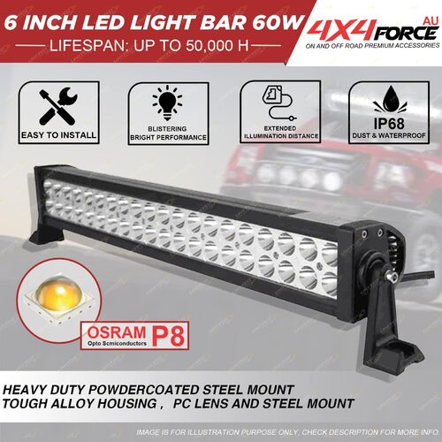 4X4FORCE 6 inch LED Driving Light Bar 60W EFFECT LUMENS 2760LM Osram Off Road