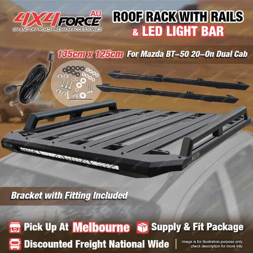 135x125cm Roof Rack Flat Platform with Light Bar & Rails for Mazda BT-50 MEL