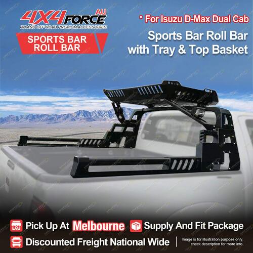 Sports Bar Roll Bar with Tray & Top Basket 4 LEDS for Isuzu D-Max Dual Cab MEL