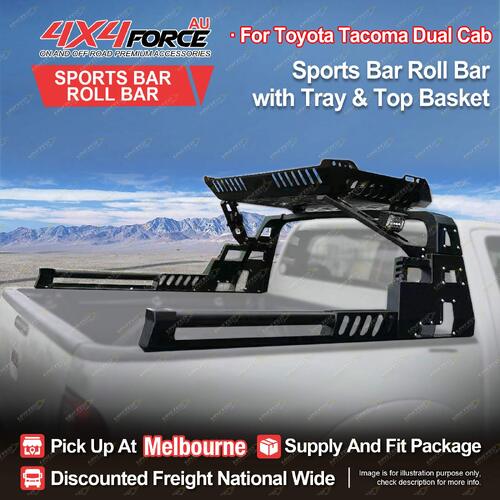 Sports Bar Roll Bar with Tray & Top Basket 4 LEDS for Toyota Tacoma Dual Cab MEL