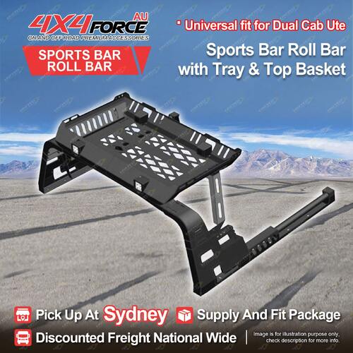 Sports Bar Roll Bar with Tray & Top Basket 4 LEDS for Universal Dual Cab SYD