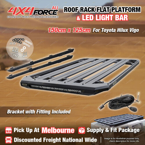 150x125cm Alloy Roof Rack Flat Platform with Light Bar for Toyota Hilux Vigo MEL