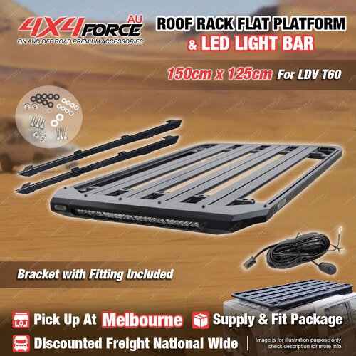 150x125cm Alloy Roof Rack Flat Platform with Light Bar for LDV T60 Dual Cab MEL