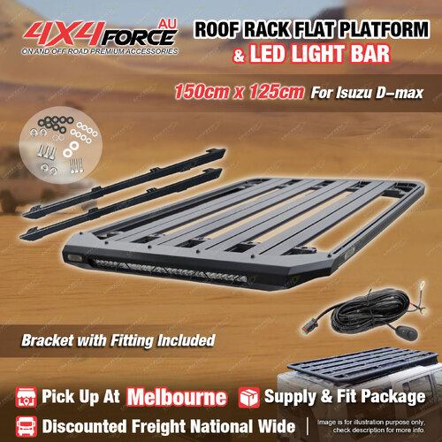 150x125cm Alloy Roof Rack Flat Platform with Light Bar for Isuzu D-max Dual MEL