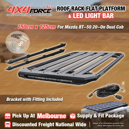 150x125cm Roof Rack Flat Platform with LED Light Bar for Mazda BT-50 Dual MEL