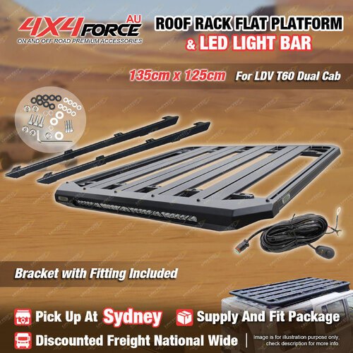 135x125cm Roof Rack Flat Platform with LED Light Bar for LDV T60 Dual Cab SYD