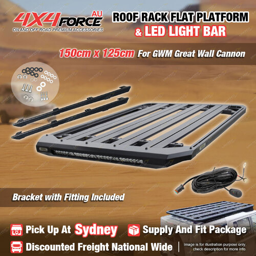 150x125cm Roof Rack Flat Platform with Light Bar for GWM Great Wall Cannon SYD