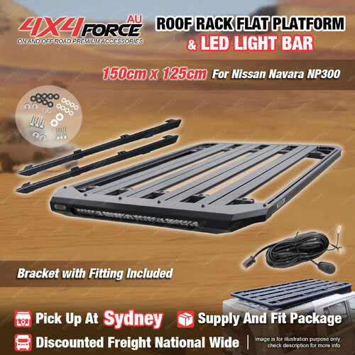 150x125cm Roof Rack Flat Platform with LED Light Bar for Nissan Navara NP300 SYD