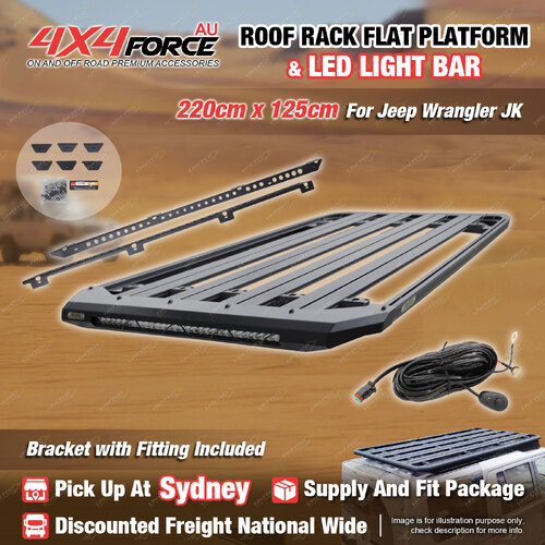 220x125cm Roof Rack Flat Platform with LED Light Bar for Jeep Wrangler JK SYD