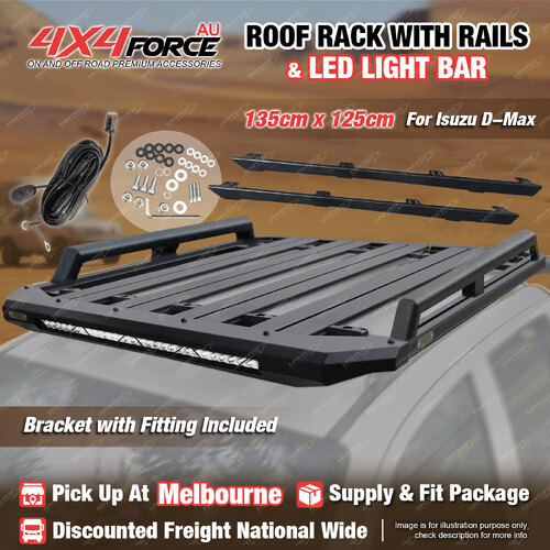 135x125cm Roof Rack Flat Platform with Light Bar & Rails for Isuzu D-Max MEL