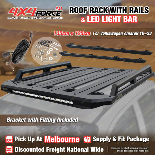 135x125 Roof Rack Flat Platform with Light Bar & Rails for Volkswagen Amarok MEL