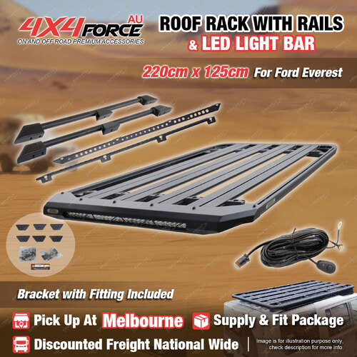 220 x 125cm Roof Rack Flat Platform with Light Bar & Rails for Ford Everest MEL