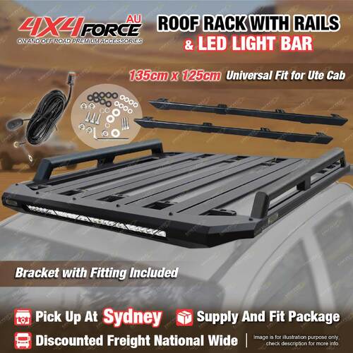 135x125cm Roof Rack Flat Platform with Light Bar & Rails for Universal Utes SYD