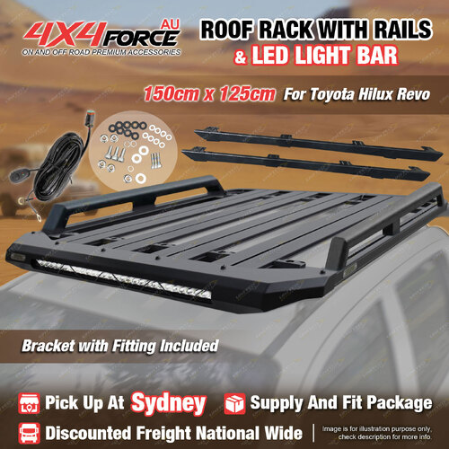 150x125cm Roof Rack Platform with Light Bar & Rails for Toyota Hilux Revo SYD