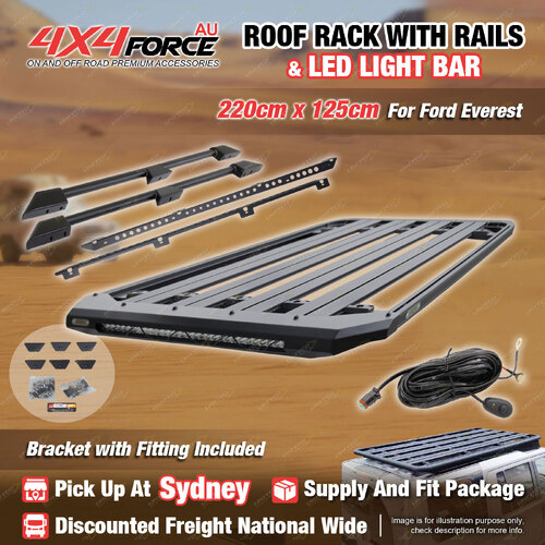 220 x 125cm Roof Rack Flat Platform with Light Bar & Rails for Ford Everest SYD