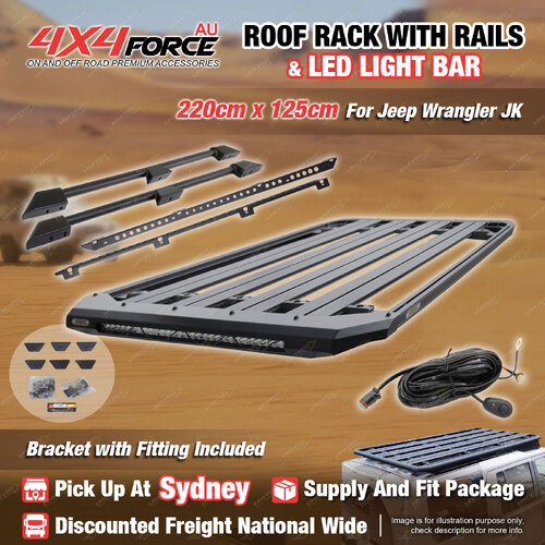 220x125 Roof Rack Flat Platform with Light Bar & Rails for Jeep Wrangler JK SYD