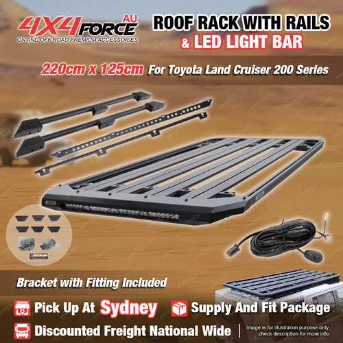 220x125 Roof Rack Platform with Light Bar & Rails for Toyota Landcruiser 200 SYD