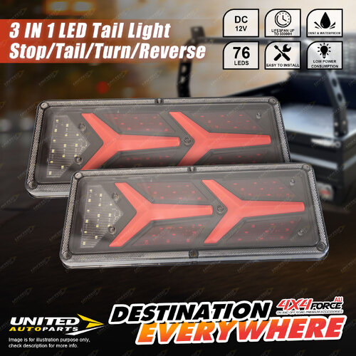 4X4FORCE Pair 12V 76 LED Tail Lights Stop Dynamic Indicator Reverse 4X4 Camper