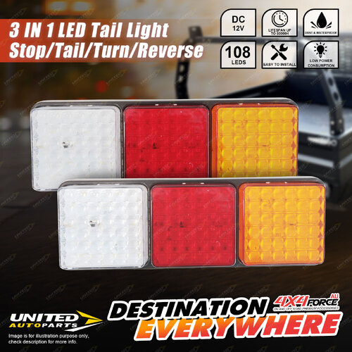 4X4FORCE Pair 12V 108 LED Tail Lights Stop Reverse Indicator Truck Ute Trailer