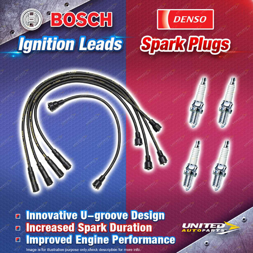 Bosch Ignition Leads + 4 x Denso Iridium Power Spark Plugs for Ford Escort Mk